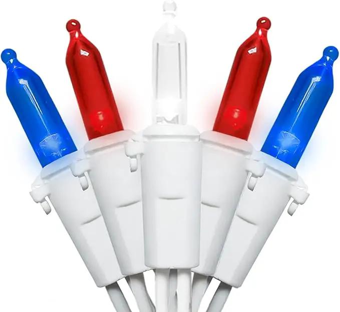 MULTI-SPARKING Red White and Blue LED Christmas Lights - 100 Count 4th of July Patriotic String Lights for Tree, Party, Independence Day Decorations, 33 Feet White Wire, UL Certified, Connectable by GreenHaven Gardens
