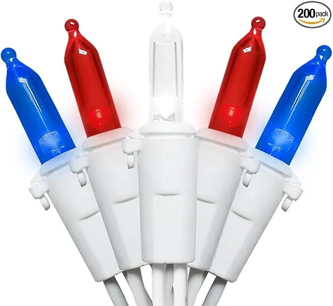 Red White and Blue Christmas LED Lights - 2 Pack 100 Count 4th of July Mini String Lights for Tree, Party, Memorial Day Decorations, 2 Sets 33 Feet White Wire, UL Certified, Connectable by GreenHaven Gardens
