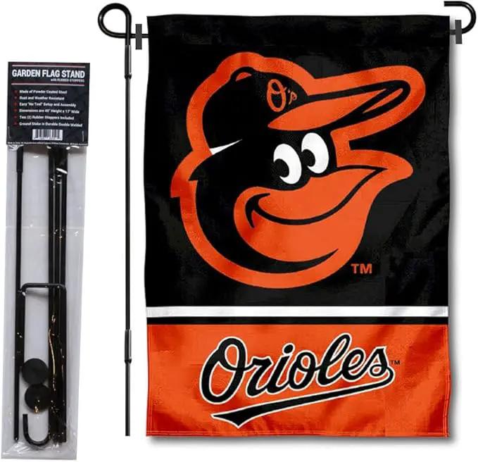 WinCraft Baltimore Orioles Garden Flag with Stand Holder by GreenHaven Gardens