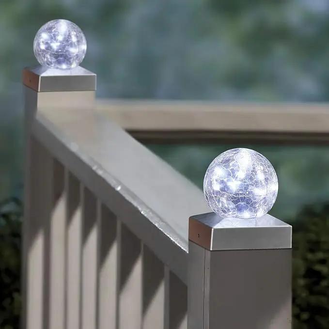 Solar Post Lights - Outdoor Post Cap Light for Fence Deck or Patio Garden Decoration- Solar Powered Gazing Ball Caps, LED Lighting, Lamp Fits 4x4 - White 4 Pack by GreenHaven Gardens