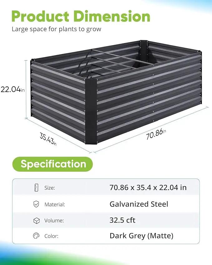 Quictent Galvanized Raised Garden Bed 6x3x2 Ft Metal Planter Box Bottomless for Backyard Outdoor, Include 1 pc Tomato Cage (Dark Gray) by GreenHaven Gardens