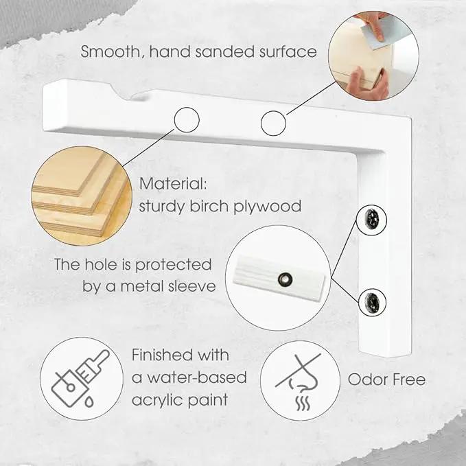 2-Piece Set of Plant Hooks for Wall 6 Inch - L-Shaped Mounted Wooden Plant Hook - Indoor and Outdoor Bracket Plant Hanger for Planters, Lanterns, Bird Feeders and Plant Basket (White) by GreenHaven Gardens