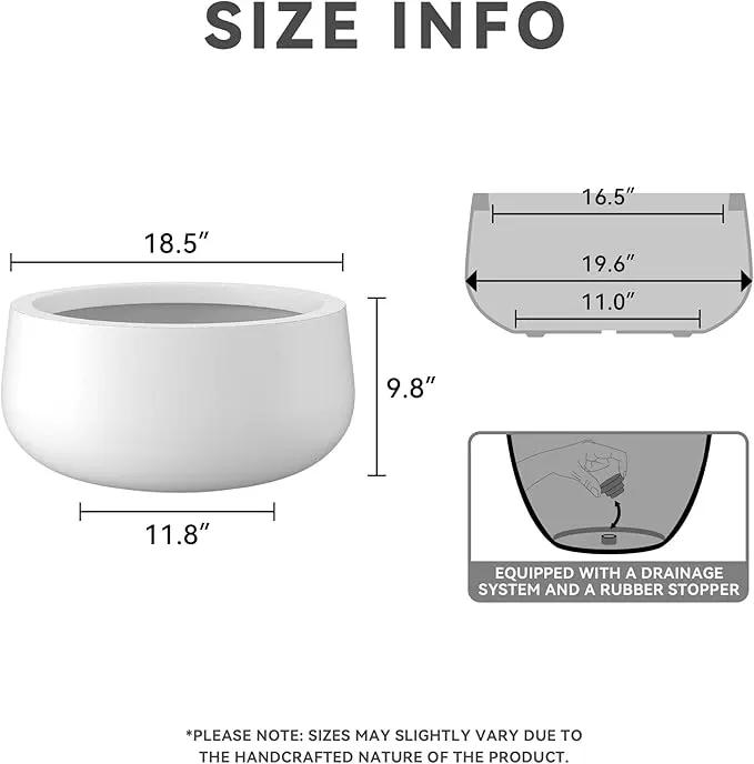 Kante 19.6" Dia Round Concrete Planter, Outdoor Indoor Garden Plant Pots with Drainage Hole and Rubber Plug, Modern Curvaceous Design, Pure White by GreenHaven Gardens