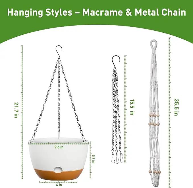 10 Inch Hanging Planters for Indoor & Outdoor Use (2 Pack) - Self-Watering & Drainage Flower Pots with Chain & Macrame Hangers (White, 10 in) by GreenHaven Gardens