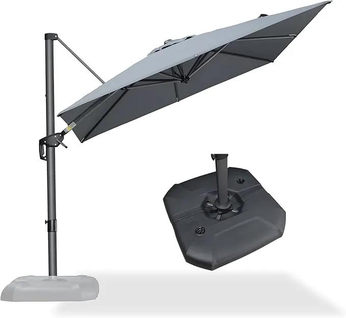 PURPLE LEAF 8 Feet Square Cantilever Umbrella Patio Umbrella with Base Outdoor Umbrella Aluminum Offset with 360-degree Rotation for Garden Deck Pool Patio Light Grey by GreenHaven Gardens