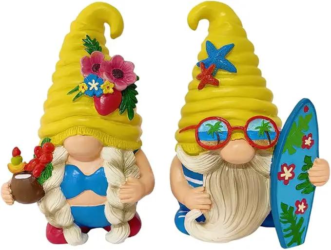 Spring & Summer-Themed Garden Statues – Adorable Outdoor Decor for Lawn, Patio & Porch (Tropical Beach Gnome Duo Figurine Set, Cute 6" Summer Decoration Garden Statue) by GreenHaven Gardens