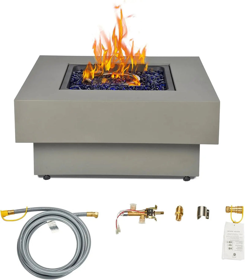 32.5-inch Fire Table with Natural Gas Conversion Kit, 50,000BTU Outdoor Modern Patio Fire Pit Table w/Square Burner Lid, Glass Rocks, Cover by GreenHaven Gardens