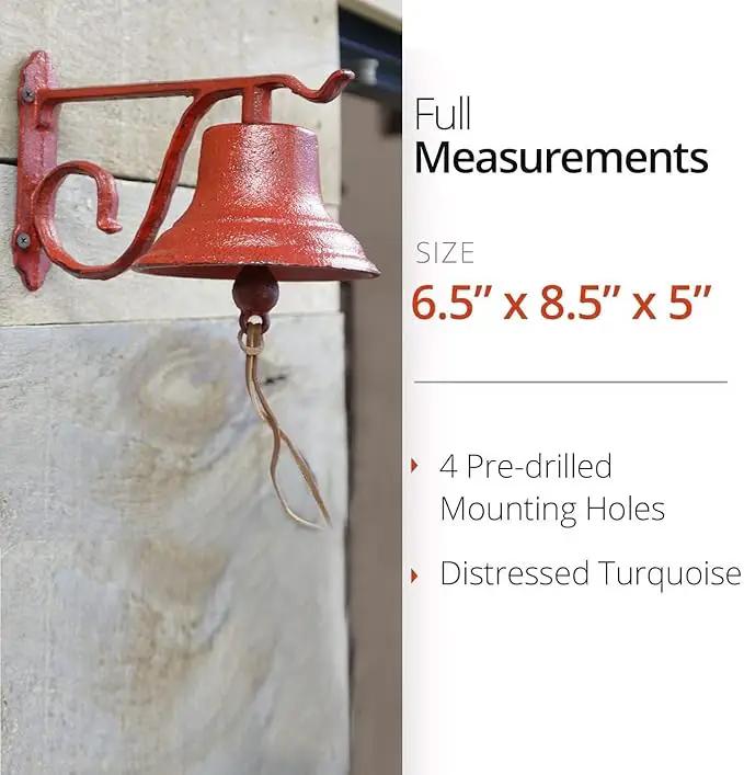NACH Dinner Bell Outdoor, 8.5 x 5 x 6.5 inch, Antique Red Cast Iron Wall Bell, Decorative Doorbell for Outside by GreenHaven Gardens