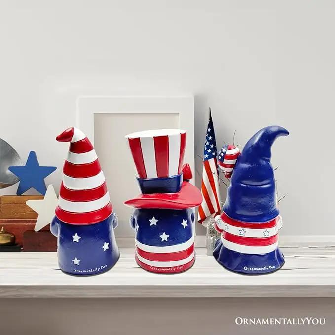 Spring & Summer-Themed Garden Statues – Adorable Outdoor Decor for Lawn, Patio & Porch (Patriotic Gnome Trio Figurines, 6" Set of Three Garden Statues and July 4th Decoration) by GreenHaven Gardens