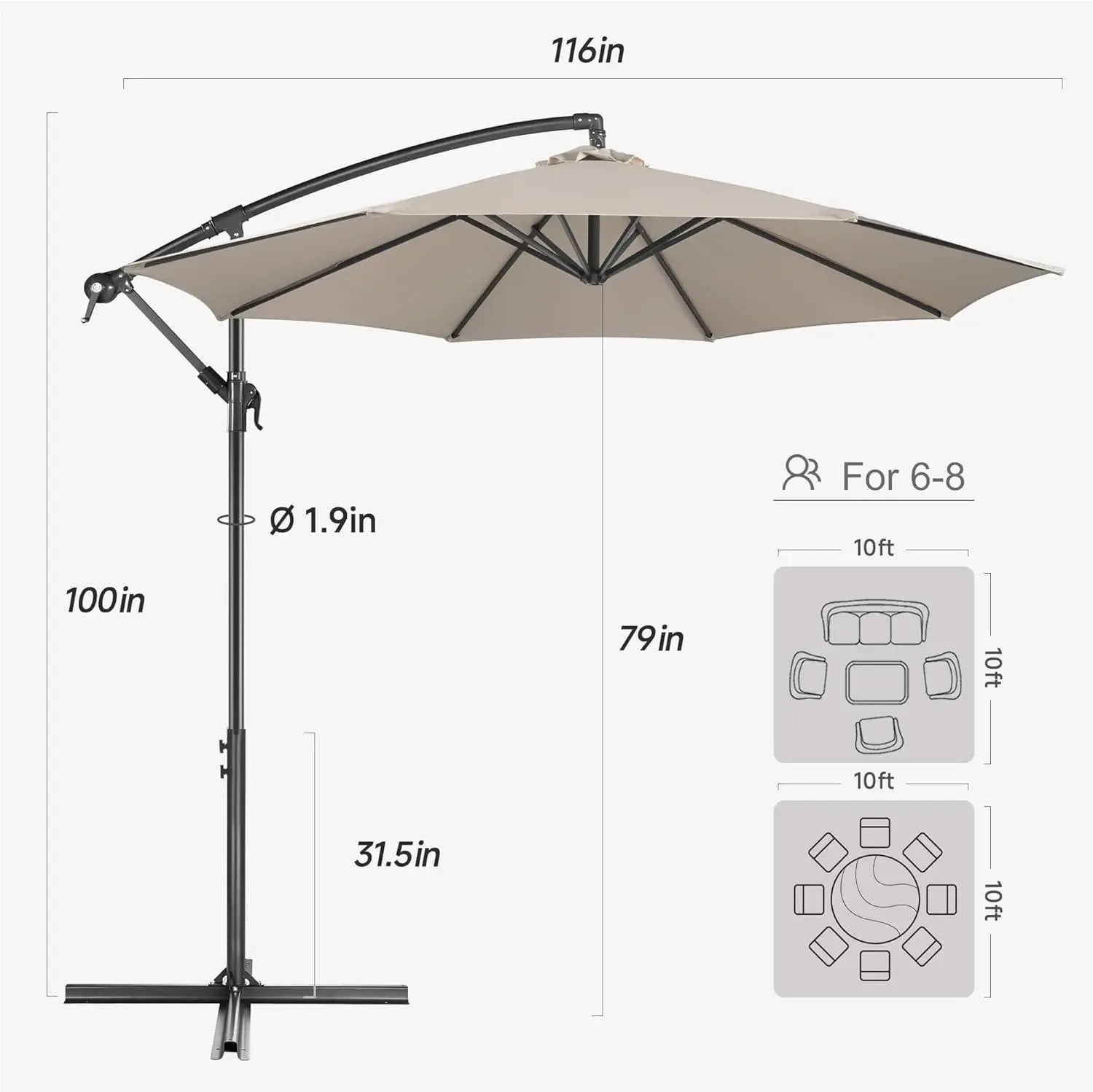 FLAME&SHADE 10ft Cantilever Patio Umbrella Outdoor, Large Offset Umbrella with Crank and Cross Base, UPF 50+ UV Protection Hanging Umbrella for Pool Deck Garden, Taupe by GreenHaven Gardens