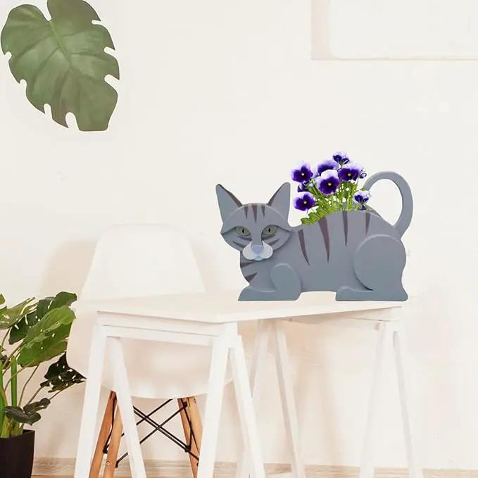 Blue Cat Planter Plant Pots,Cute Garden Cat Flower Planter,Cat Planters Birthday Gifts for Women,Office,Indoor/Outdoor Decor（12.5 * 5.6 * 7.8in） by GreenHaven Gardens