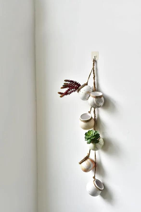 SOUJOY 6 Pack Hanging Succulent Planters, 4'' Mini Ceramic Wall or Ceiling Mount Dangling Plant Pot, Hanging Flower Pot with Jute Rope for Indoor Outdoor Decor, Light Beige by GreenHaven Gardens