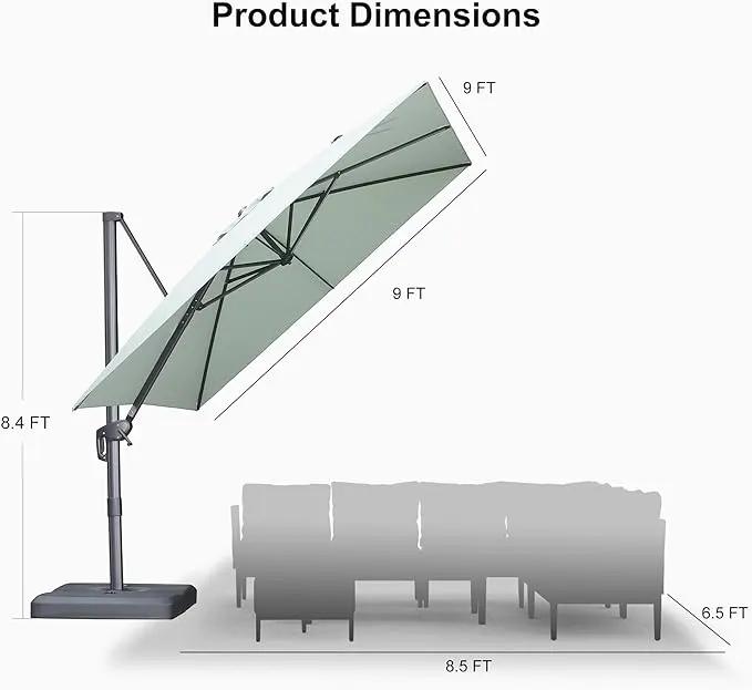 PURPLE LEAF 9 FT Cantilever Patio Umbrella Outdoor Aluminum Offset Square Umbrella with 3 Years Fade Resistance Recycled Fabric and 360-degree Rotation for Deck Pool Garden, Mint Green by GreenHaven Gardens