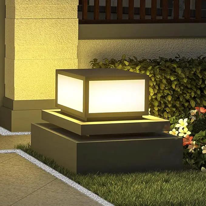 Pillar Lamp Post Light, Tempered Glass Shade，Fence Deck Cap Light Lantern Column Lamp for Flat Surface Patio Garden Decoration with IP55 Waterproof E26 LED Bulb (Electric Powered) by GreenHaven Gardens