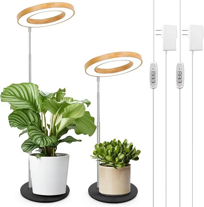 LORDEM Bamboo Grow Light for Indoor Plants, Full Spectrum Plant Light for Indoor Growing, Desk LED Grow Lamp with Auto On/Off Timer for 4H/8H/12H, 4 Dimmable Levels, Height Adjustable, 2 Pack by GreenHaven Gardens