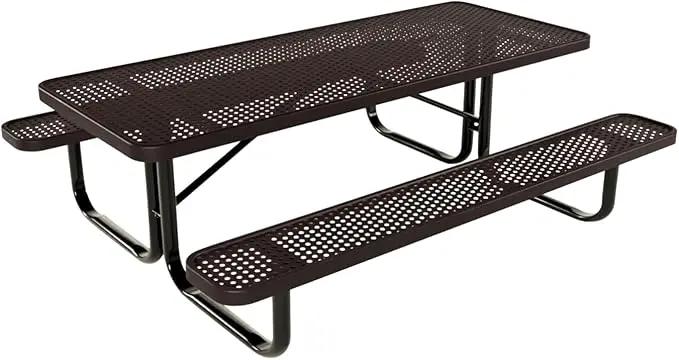 Coated Outdoor Furniture Heavy-Duty Portable Outdoor Kids Table, Punched Steel Kids Picnic Table, Commercial-Grade Picnic Table, Made in America (6ft Rectangular, Childrens, Brown) by GreenHaven Gardens