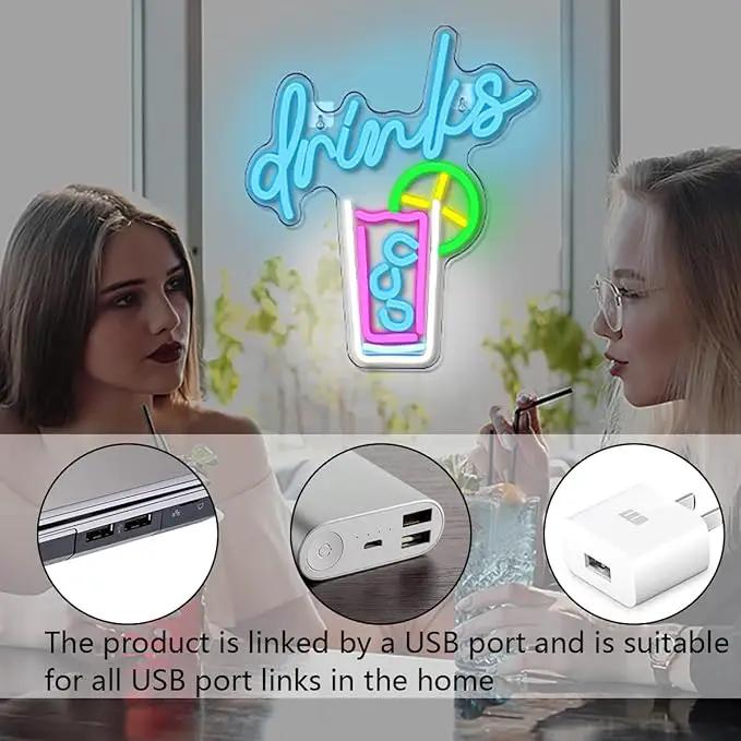 WLHOPE Drinks Neon Signs Cool Drink Cup LED Neon Lights for Wall Decor, USB Cocktail Art Wall Lights for Home Bar Club Hotel Restaurant Cafes Shops Wedding Birthday Party by GreenHaven Gardens