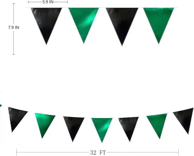 Black Green Party Decorations Metallic Fabric Triangle Pennant Banner Flag Bunting Garland for Video Game Soccer Birthday Graduations Wedding Bachelorette Halloween Outdoor Holiday Party Supplies by GreenHaven Gardens
