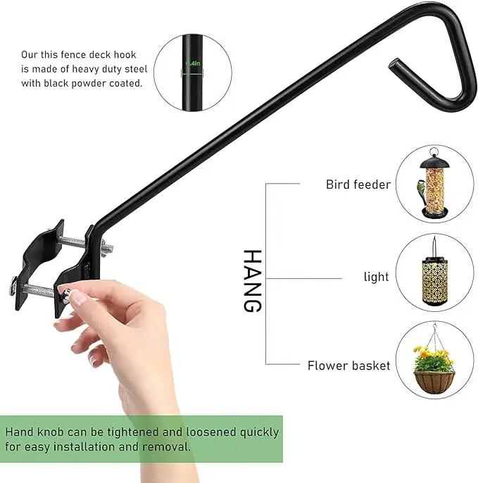 2 Packs 11 inches Fence Deck Hook Rail Hook Hanging Hook Mounting Kit Heavy Duty Bird Feeder Hook Decorative Hook Hanger for Bird Feeders Planters Suet Baskets Lanterns on Balcony Porch Railing Fence by GreenHaven Gardens