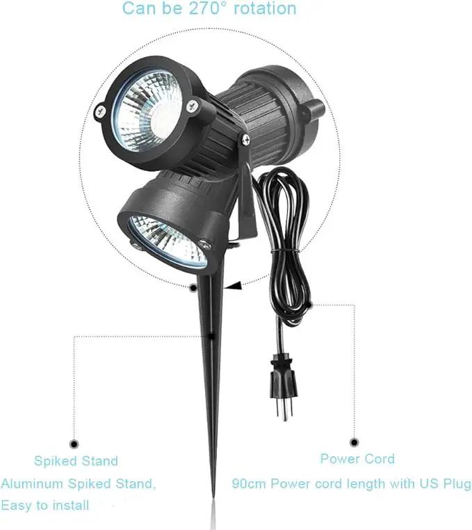 2 Pack Outdoor Landscape Lighting 5W COB LED Spotlights for Garden Lawn Wall Yard Path with Spiked Stand and Plug Adapter (Cool White) by GreenHaven Gardens