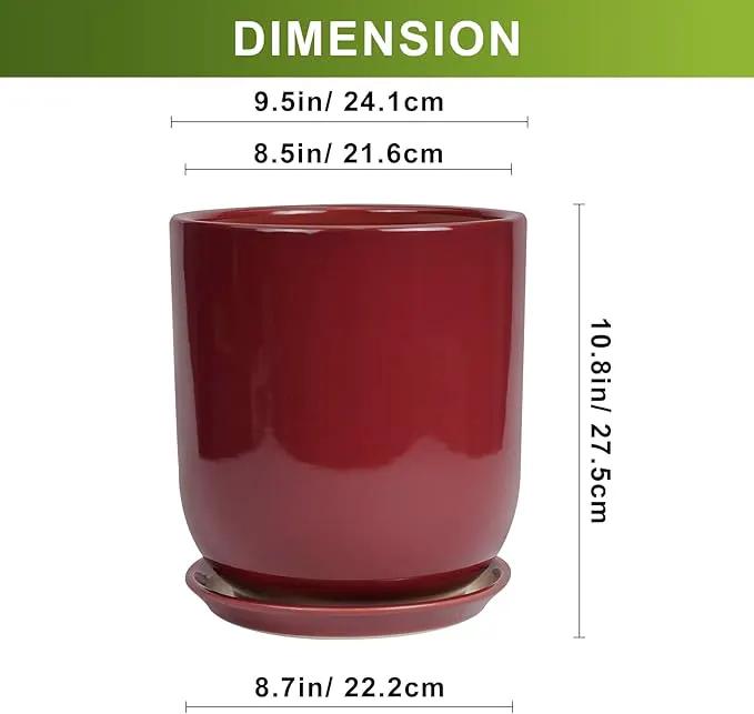 Ceramic Planter for Plants - 10 Inch Plant Pot Indoor with Drainage Hole and Saucer Modern Large Outdoor Planter Flower Pot for Home Decor Red by GreenHaven Gardens