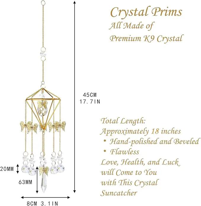 Sun Catchers with Crystals Indoor Window, Handmade Gold Plated Angel Suncatcher, Wind Chime Rainbow Maker Pendant by GreenHaven Gardens
