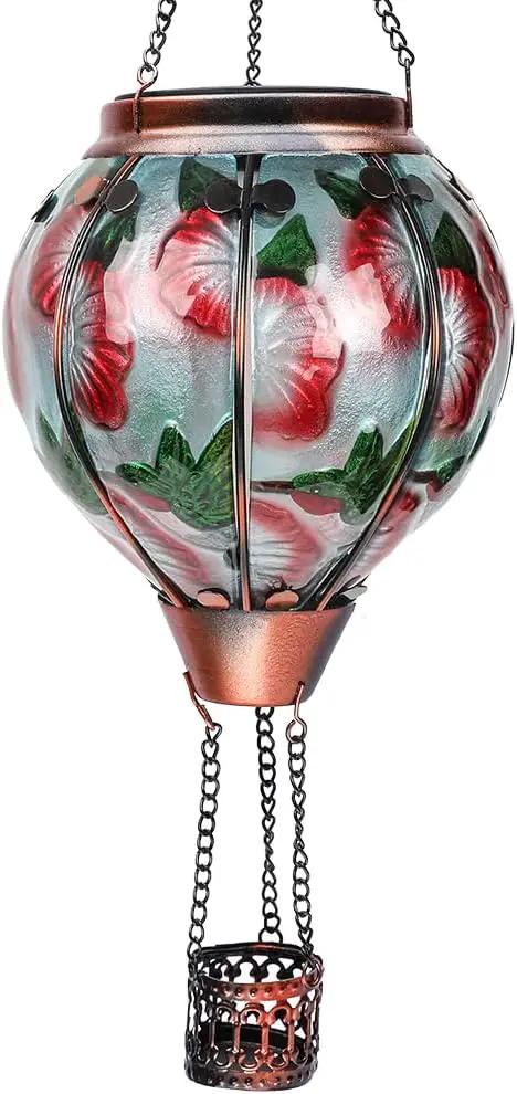 Hot Air Balloon Solar Lantern with Flickering Flame Hanging Solar Lanterns Outdoor Lights Waterproof Lanterns Decorative Garden Patio Yard Party Decor Hummingbirds&Red Flowers by GreenHaven Gardens