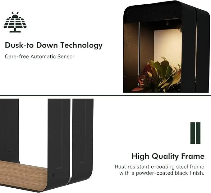 Grand patio Solar Outdoor Power Wall Sconce Shelf Planter, Waterproof Decor LED Wall Light Lamp with Woodgrain for Patio, Porch, Solar Energy, Black(S-Rectangle) by GreenHaven Gardens