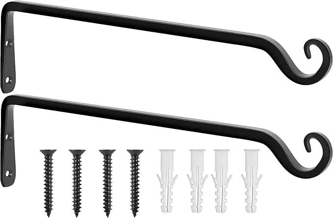 Gtongoko 2 Pack 15 Inch Plant Hangers Outdoor Metal Hanging Plant Bracket Bird Feeder Wall Hooks for Hanging Flower Basket, Wind Chimes, Solar Lanterns, Black by GreenHaven Gardens