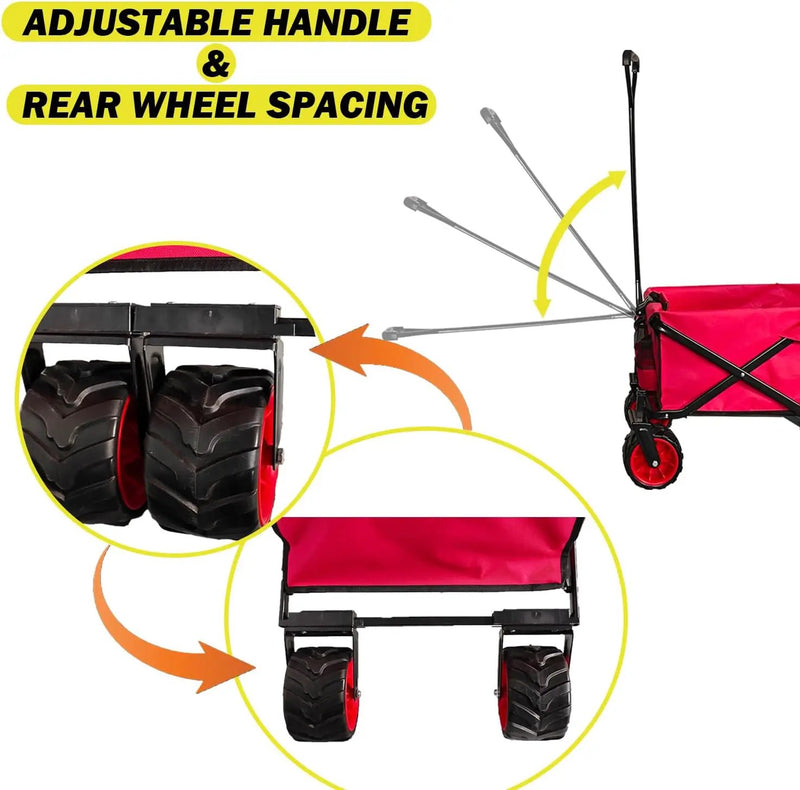 Collapsible Foldable Wagon Cart, Heavy Duty Folding Wagon with Big All-Terrain Beach Wheels, Portable Utility Garden Cart with 330lbs Weight Capacity for Camping Fishing & Outdoor Use by GreenHaven Gardens