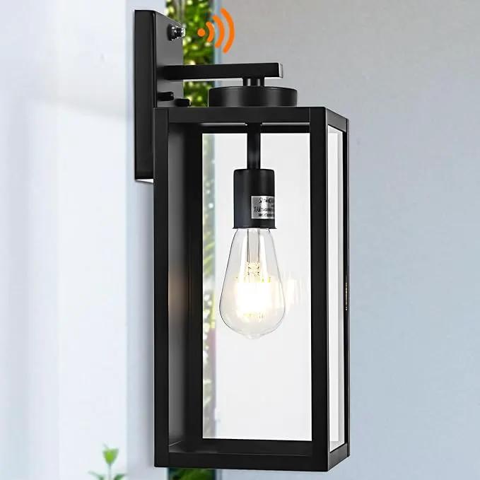 Dusk to Dawn Outdoor Wall Light Fixture, 16" Large Exterior Black Lantern Waterproof, Farmhouse Porch Sconce Lighting, Modern Wall-Mounted Outside Lights for House Garage, Patio Lamp by GreenHaven Gardens