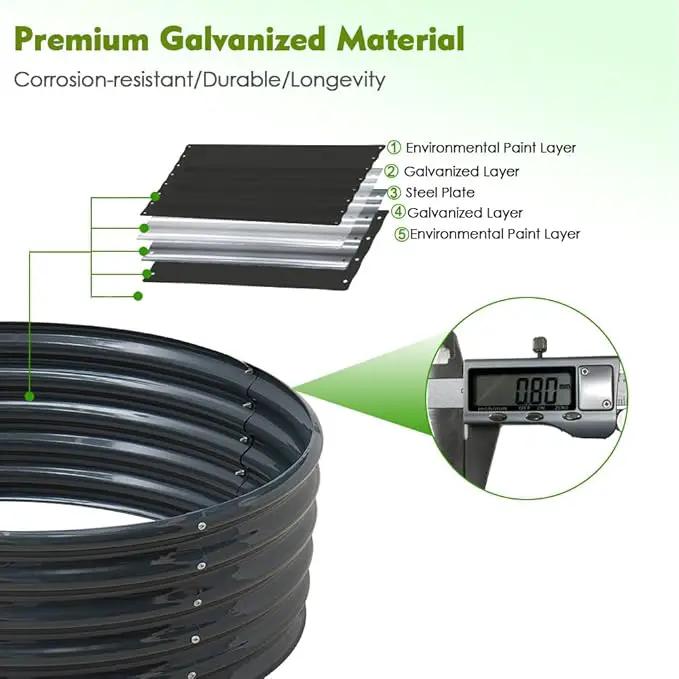 FORTUNO High Round Galvanized Raised Garden Bed Kit Box Dia 3 x H 1.5Ft (2 Pack) Metal Outdoor Flower Bed Steel Patio Ground Planter for Planting Vegetables and Herb, Dark Grey by GreenHaven Gardens