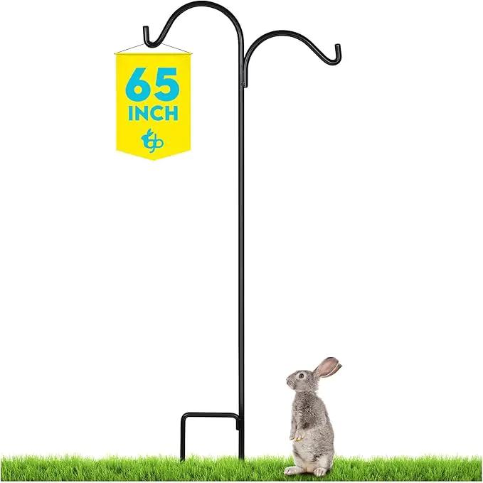 Gray Bunny Dual Sided Shepherds Hooks for Outdoor - 65" Heavy Duty Metal Bird Feeder Pole & Lantern Pole, 1/2" Thick Plant Hangers Outdoor, Great for Weddings Décor & Mason Jars - Black by GreenHaven Gardens