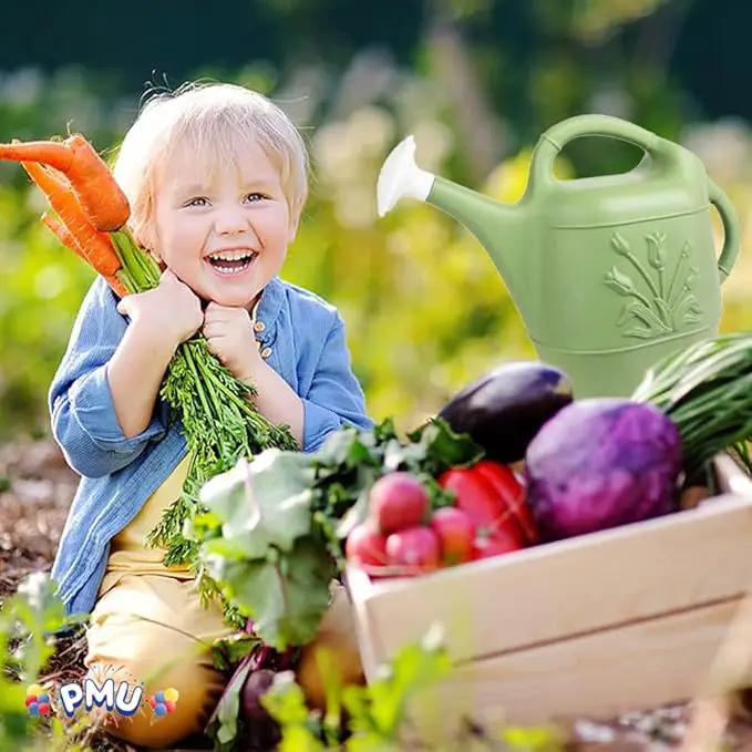 PMU 2 Gallon Watering Can - Garden Watering Can for Indoor & Outdoor Plants - Plastic Water Can with Detachable Sprinkler Head - Large Water Pot, Made in USA - Sage Green Pkg/1 by GreenHaven Gardens