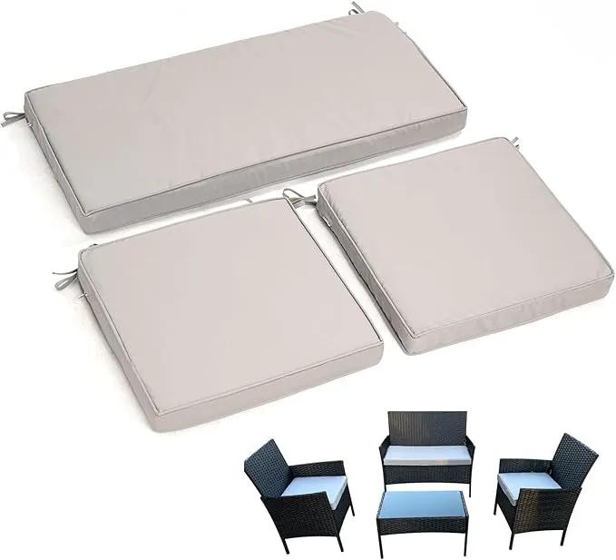 3-Pack Outdoor Patio Furniture Replacement Cushions Set–High-Elastic Sponge Cushions Fit 4-Piece Wicker Rattan Sofa, Loveseat & Chairs, 36x18x2 & 18x18x2, Waterproof, Fade-Resistant (Light gray) by GreenHaven Gardens