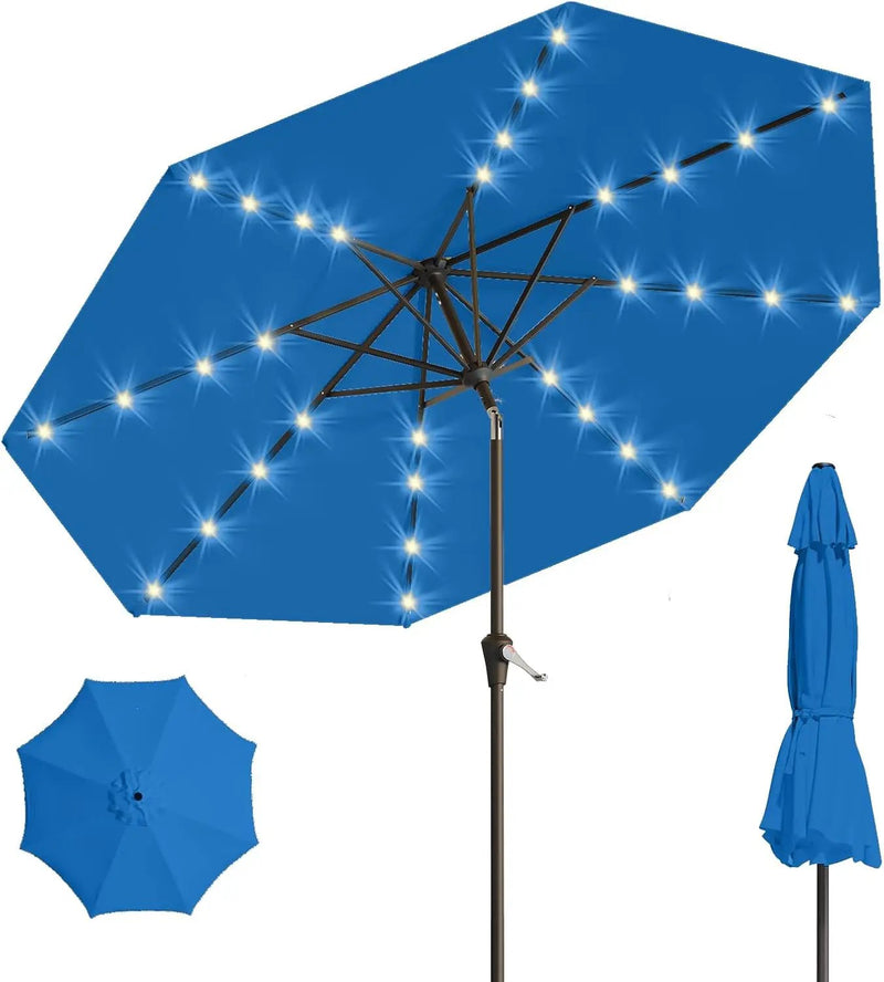 9FT Solar Umbrella 32 LED Lighted Patio Umbrella Table Market Umbrella w/Tilt and Crank, UV-Resistant Outdoor Umbrella for Pool, Garden, Deck, Royal Blue by GreenHaven Gardens