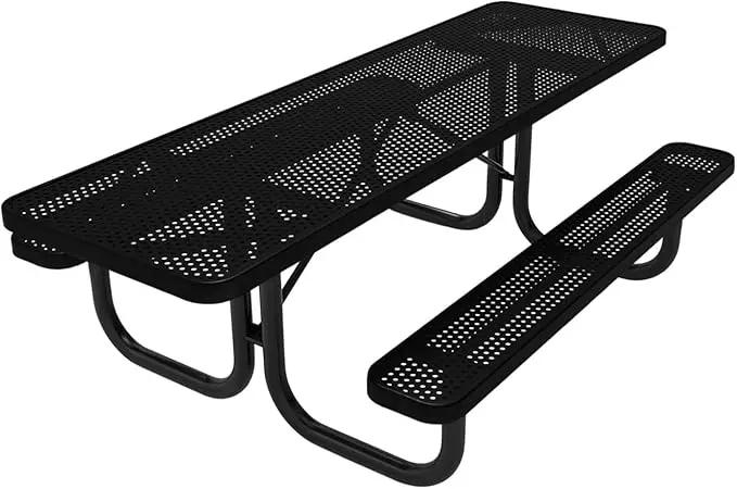 Coated Outdoor Furniture Heavy-Duty Portable ADA-Compliant Outdoor Picnic Table, Punched Steel Patio Dining Furniture Made in America (8ft Rectangular, Both-Side Handicap, Textured Black) by GreenHaven Gardens