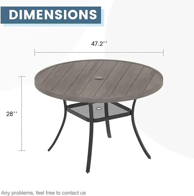 DIFY 48" Round Patio Dining Table for 6, Outdoor Metal Dining Table with 1.57" Umbrella Hole for Backyard Lawn Garden, Grey Wood-Like by GreenHaven Gardens