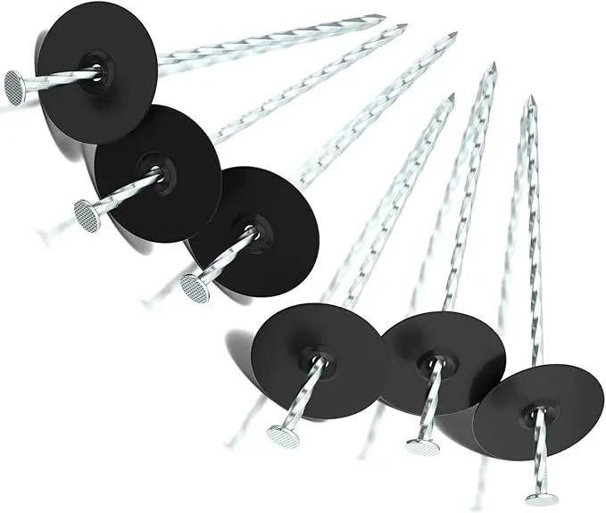 100 Pack Landscape Stakes with Gasket Caps - 6.3 Inch Heavy-Duty Galvanized Steel Garden Spikes are Used to Fixing Weed Barrier, Artificial Lawn, Patio Rug, Etc by GreenHaven Gardens
