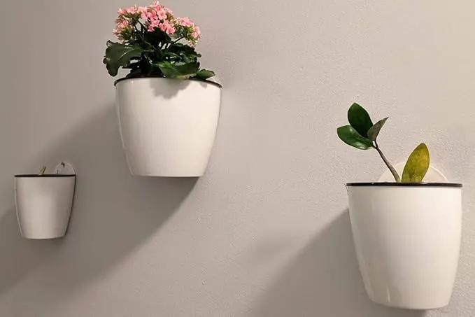 3 Packs 7.3" Plastic Self Watering Pots Wall Hanging Planters Wall Mounted Wicking Flower Pots for Indoor and Outdoor African Violet, Ocean Spider Plant, Orchid, White by GreenHaven Gardens