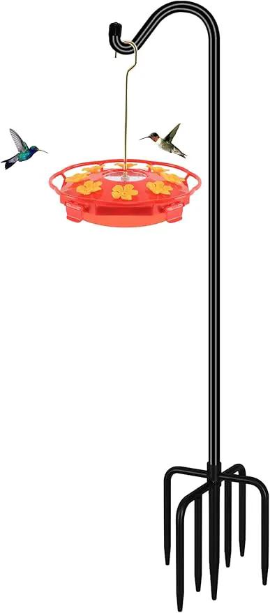 FEED GARDEN [Upgrade Version Adjustable Shepherds Hook Bird Feeder Pole with 7 Prongs Base, 76 Inch Tall Heavy Duty Outdoor Garden Poles for Hanging Bird Feeders, Plant Baskets, Black (1 Pack) by GreenHaven Gardens