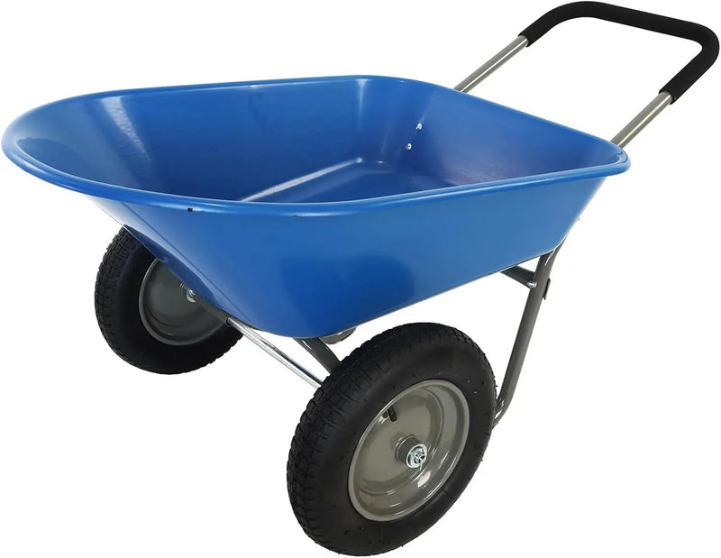 Dual Wheel Wheelbarrow, Heavy Duty Garden Cart, 300 lbs Capacity Utility Cart with Two 15 inches Pneumatic Tires for Outdoor Lawn Yard Farm Ranch (Blue) by GreenHaven Gardens
