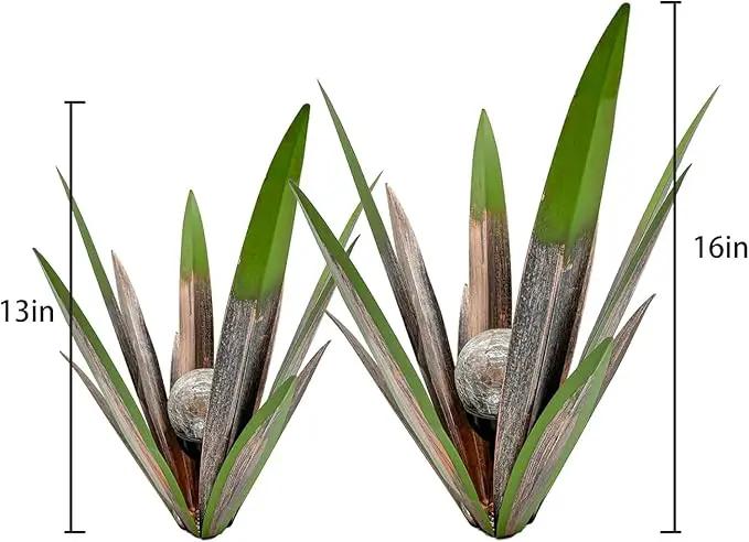 Metal Agave Plant Garden Art, 2 Pack Big Tequila Rustic Sculpture, Rustic Metal Agave Plants Garden Lawn Home Ornaments, for Yard Stakes, Garden Figurines, Outdoor Patio (2 PCS Green with Light) by GreenHaven Gardens