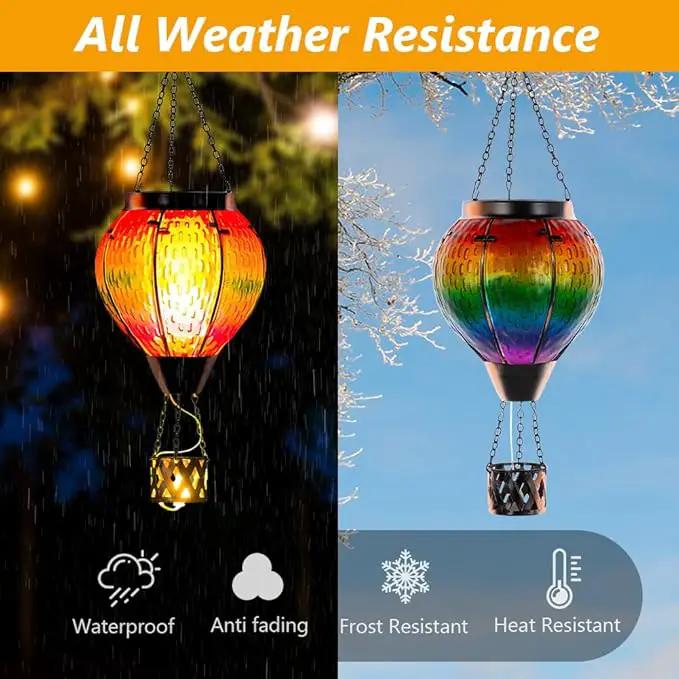 DREAMSOUL Hot Air Balloon Solar Lantern with Candle Holder, Glass Hanging Solar Lantern with Flickering Flame, Solar Lanterns Outdoor Waterproof for Lawn, Patio, Porch, Tree Decor by GreenHaven Gardens
