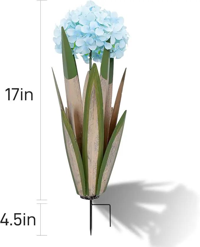 Large Metal Agave Plant, 2 Pack Big Tequila Rustic Sculpture witn Hydrangea, Rustic Metal Agave Plants Garden Lawn Home Ornaments, for Yard Stakes, Garden Figurines, Outdoor Patio (2 Blue Hydrangea) by GreenHaven Gardens