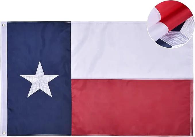 Texas State Flag 4x6 Ft, Deluxe Embroidered Heavy Duty Nylon Durable TX Outside Flags, Indoor/Outdoor, Sewn Stripes and Brass Grommets by GreenHaven Gardens