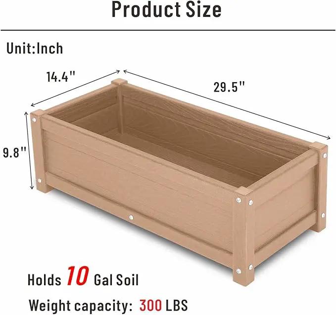 HDPE Raised Planter Box Outdoor,Rot-Resistant and Non-Cracking,Raised Beds for Gardening 29.5 * 14.4 * 9.8 in for Yard,Lawn,Outdoor Planter Boxes Rectangle with Drainage Holes Brown by GreenHaven Gardens