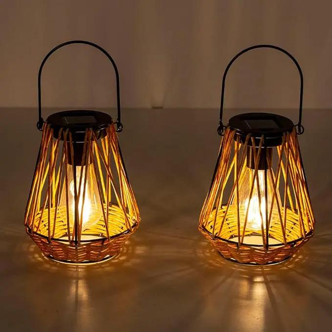 Solar Lanterns,2 Pack Hanging Solar Lantern Outdoor Lanterns for Patio Waterproof,Rattan Lantern with Handle,Decorative Retro Rattan Lights for Yard by GreenHaven Gardens