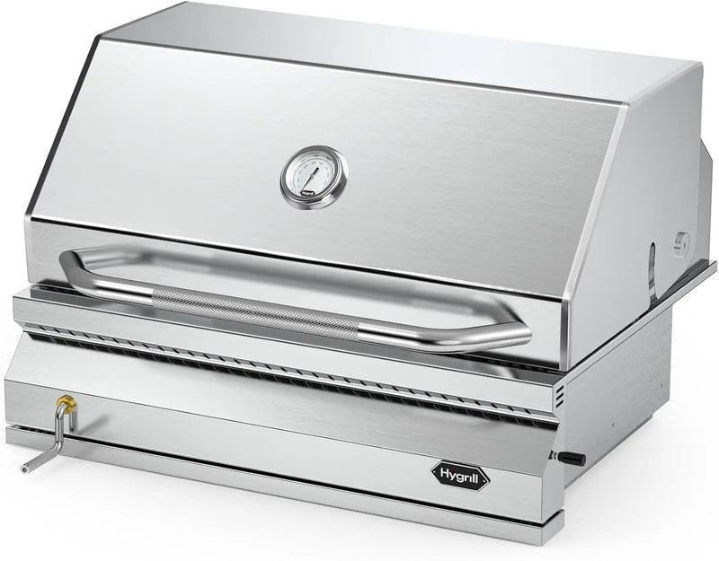 Hygrill Charcoal Grill Head for Outdoor Kitchen, 32-inch Stainless Steel Built-In Grill with Insulated Hood, Temperature Gauge and Fabric Cover by GreenHaven Gardens