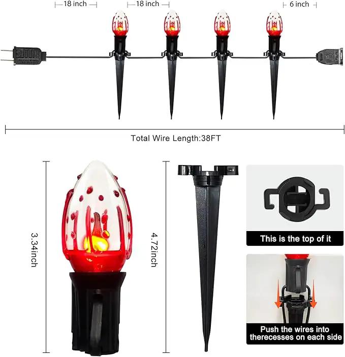 38Ft Outdoor Halloween Decorations Pathway Lights, C9 Flickering Flame Pathway String Lights with 25 Stakes Lights, Plug in Halloween Walkway Light Waterproof for Lawn Yard Sidewalk Garden by GreenHaven Gardens